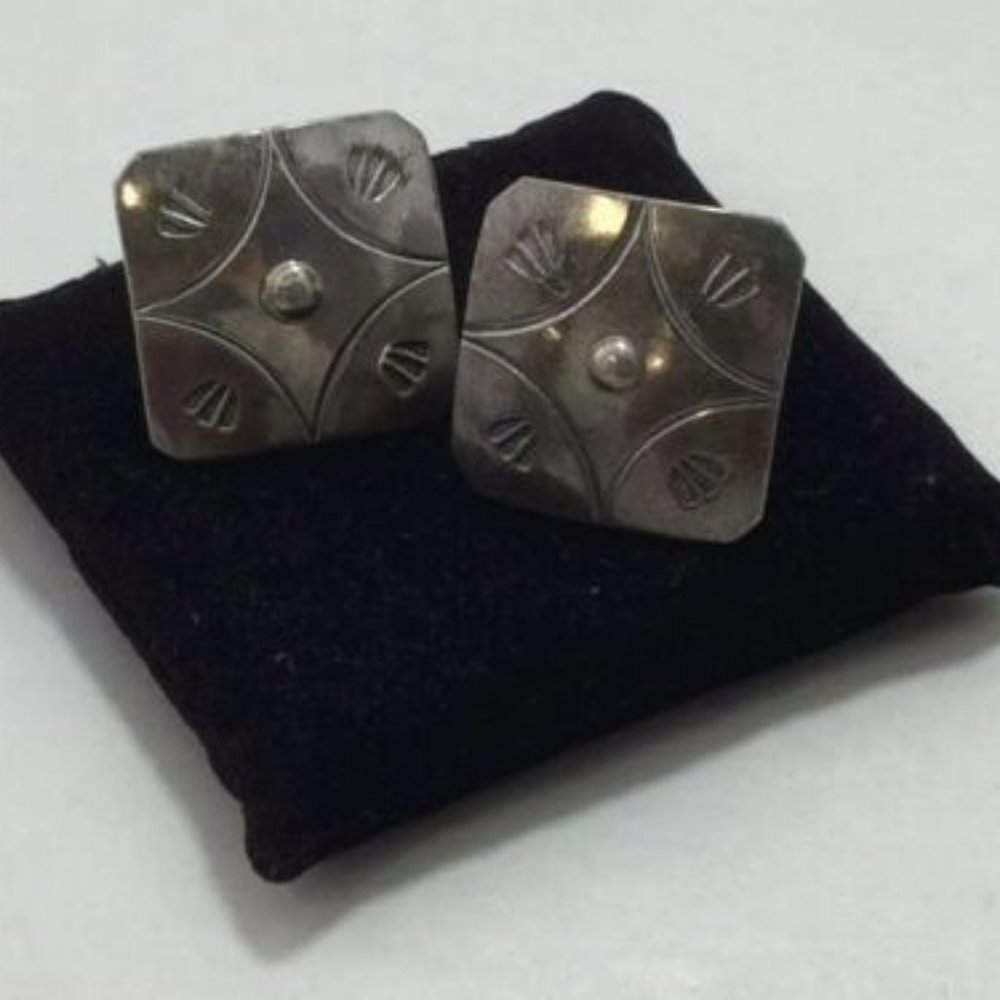925-Handmade-Carlos-Diaz-Hammered-Cuff-Links-VINT